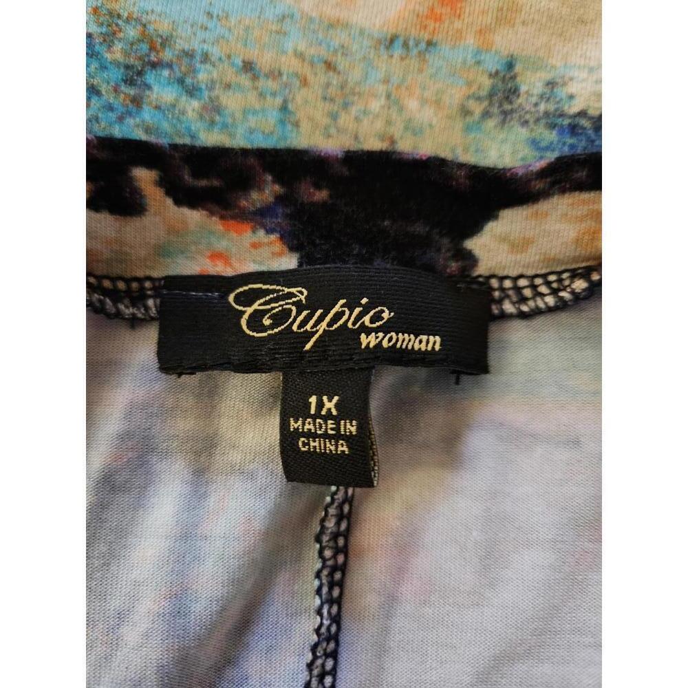 Cupio 1X multicolored bohemian long sleeve stretchy asymmetrical knit dress - Picture 3 of 5